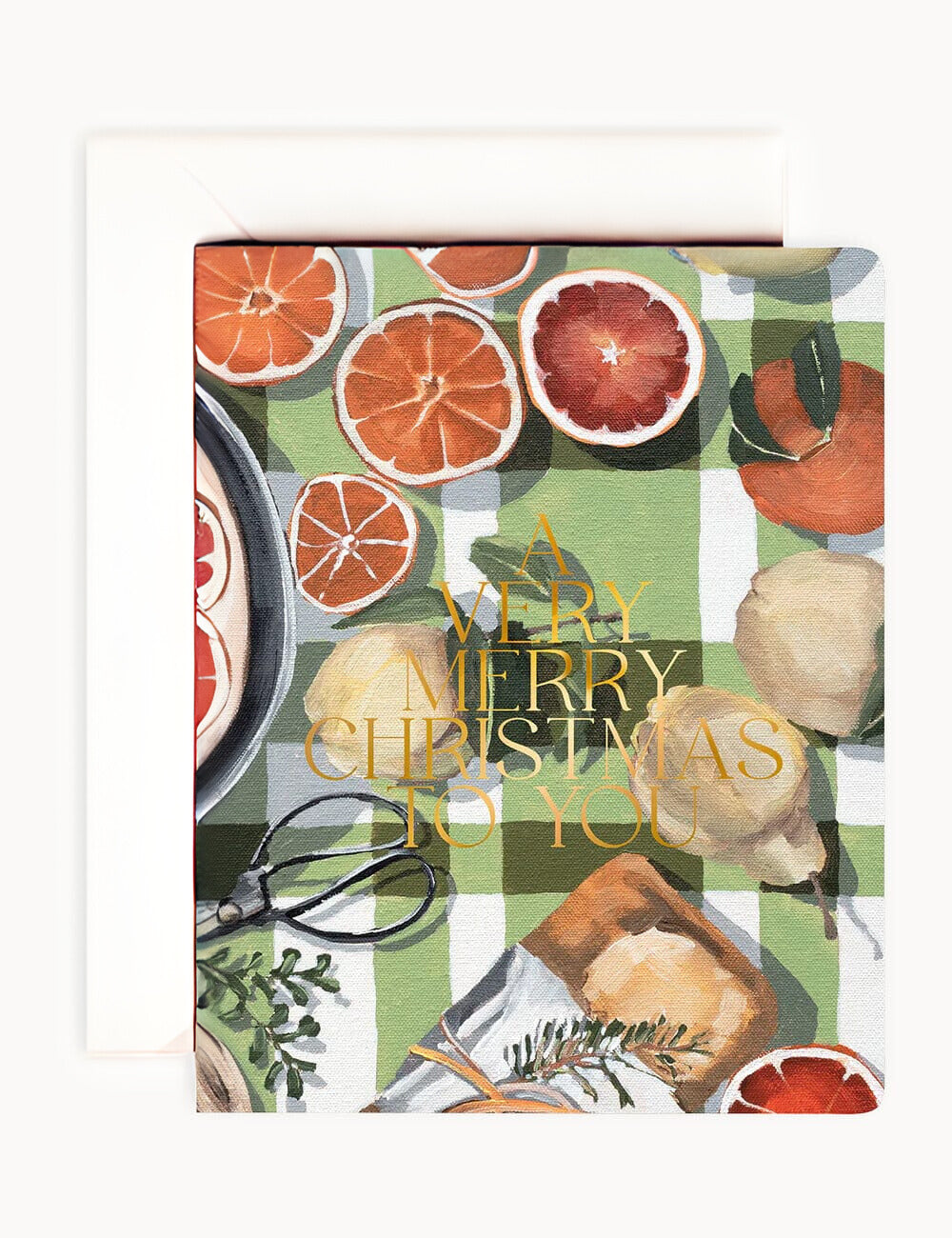 クリスマスカード | 活版印刷ホリデーカードと封筒セット | グリーンのギンガムチェック柄