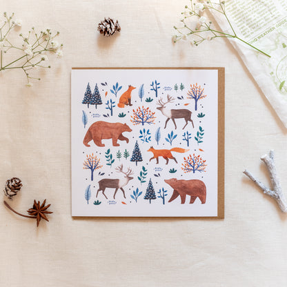 クリスマスカード  | グリーティングカード | 冬の動物のイラスト
