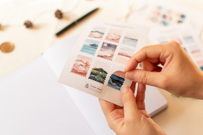 水彩画の切手シール2枚セット | バレットジャーナル・手帳デコ用シール