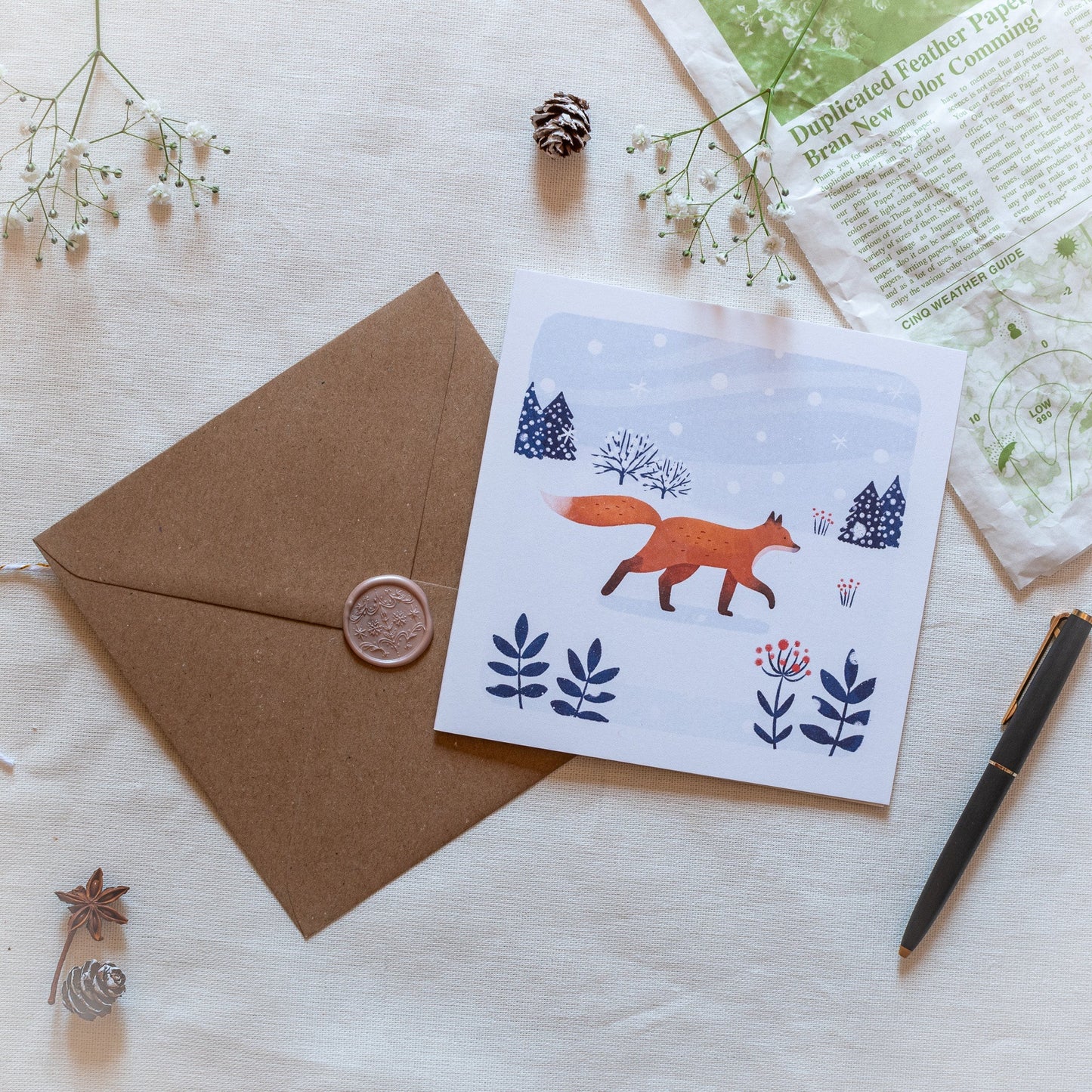 クリスマスカード  | グリーティングカード | 可愛いキツネのイラスト