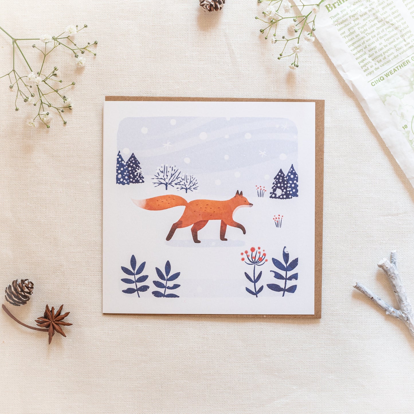 クリスマスカード  | グリーティングカード | 可愛いキツネのイラスト